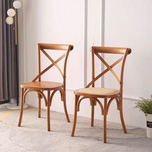 Chaise de salle à manger à dossier <span class=keywords><strong>croisé</strong></span>, siège en rotin, chaise vintage à dossier en X, siège en rotin tissé, chaise de café française en bois, chaise de ferme, lot de 2/4/6 - Product Image 3