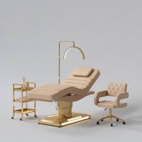 Lit de spa facial électrique de luxe en cuir violet avec base dorée, pliable, commande au pied, éclairage LED, pour chambre, hôtel, entrepôt