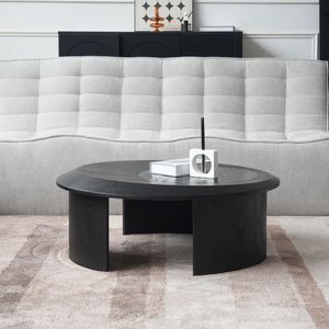 Mesa de Centro Moderna de Madera Creativa con Tapa de Pizarra Negra, Envío Directo, Muebles de Sala de Estar con Panel de Madera Ovalado, Voxhome USA - Product Image 2