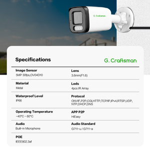 Caméra de sécurité IP <span class=keywords><strong>Bullet</strong></span> économique G.Craftsman GR-TFI-M5V 5MP avec vision nocturne extérieure étanche IP67 et application HiEasy - Product Image 2