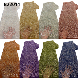 CHOCOO, nuevos productos, tela de encaje de lentejuelas africanas, tela de encaje con cuentas de tul bordado francés de Color dorado - Product Image 6