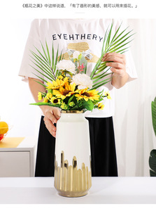 Ensemble de 3 pièces de <span class=keywords><strong>vase</strong></span> de fleur sèche de style européen, décoration blanche verte avec placage d'or, directement en usine, <span class=keywords><strong>vase</strong></span> de fleur de salon - Product Image 4
