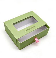Boîte cadeau en carton personnalisée avec logo en relief, tiroir coulissant et fenêtre PVC pour bougies, cadres photo et portefeuilles