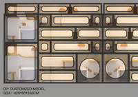 Villa pour chat de luxe personnalisable avec structure en acier au carbone, panneaux en bois de caoutchouc et verre trempé, meuble d'habitation pour animaux de compagnie grand espace