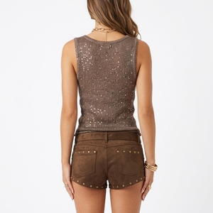 Custom OEM China Manufacturer Wholesale Private Label Women's Sleeveless Glitter Mesh Knit Tank <strong>Top</strong> Summer Sexy <strong>Shimmer</strong> Camisole - Product Image 2