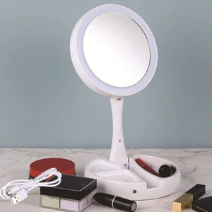 Miroir de maquillage LED double face à piles/USB, miroir de maquillage portable, lumière de maquillage avec grossissement 10x - Product Image 1