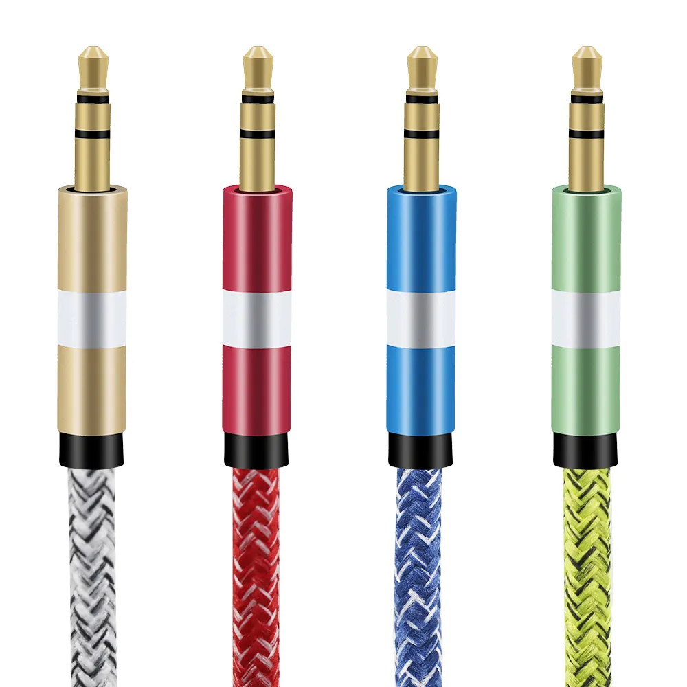 high quality custom braided male to male cables de audio 3.5mm audio cable gaming headphone speaker car aux cable