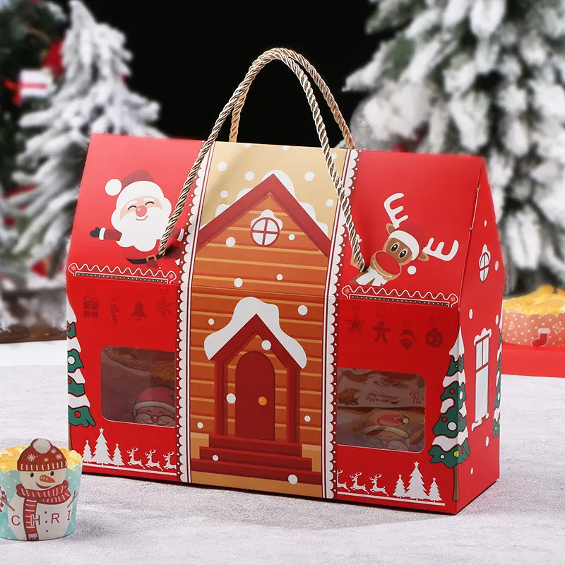 Boîtes d'emballage en carton pour bonbons, chocolat et biscuits, emballage cadeau de réveillon de noël avec poignée