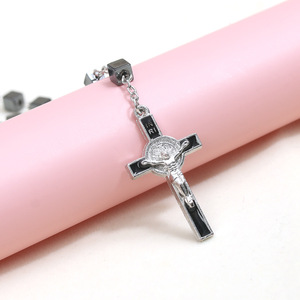 Collana con rosario cattolico ciondolo croce preghiera conteggio preghiere come <span class=keywords><strong>le</strong></span> dicono rosari ematite nero 8mm perline regalo gioielli - Product Image 2