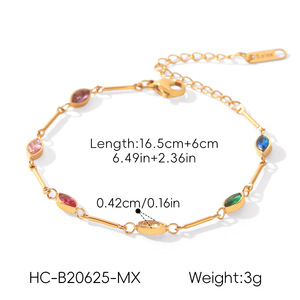 Dainty Pink <b>White</b> Zircon Link <b>Bracelet</b> Anti Tarnish Polished Stainless Steel Ladies Accessories - Product Image 5
