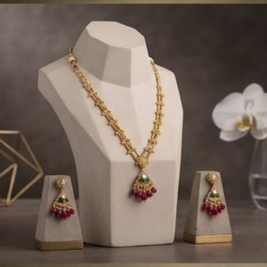 Conjunto de Joyería Fina de Oro para Mujer Prayom, Collar y Aretes con Perlas de Agua Dulce, Estilo Kundan, Regalo de Gujarat, 30.47g - Product Image 2