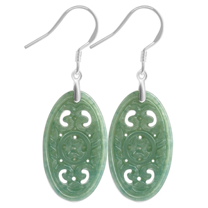 Natural Genuine A-grade Jadeite Antique Classic <b>Stud</b> <b>Earrings</b> S925 <b>Silver</b> <b>Set</b> Jade Ethnic Style Women's Gift Third Party - Product Image 2