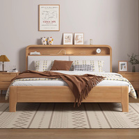 Lit double grand format en bois massif au design européen moderne, cadre de lit simple et confortable pour la maison, avec tête de lit pour hôtel et mariage, rangement et recharge intégrés
