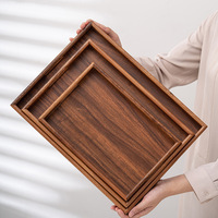 Plateau de rangement créatif de luxe en bois massif noir de style japonais, finition peinte à la main, pour vaisselle de cuisine, tasses à thé et café