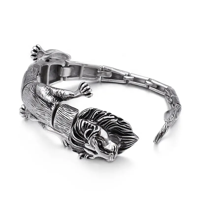 Wholesale Lion Styles Stainless Steel Rock Bracelet Hip Hop Luxury Men Bracelet Jewelry
