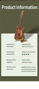 Modelo de Guitarra de Madera con Luces, Funciona con Pilas, Kit de Ensamblaje DIY, Decoración de Escritorio, Regalo de Cumpleaños, Recuerdo, Juguete para Amantes de la Música - Product Image 6