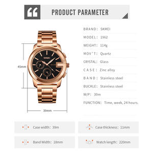 Orologio al quarzo di lusso da uomo SKMEI 1962, cinturino in acciaio inossidabile alla moda, timer 12/24 ore, resistente all'acqua 3BAR, stile business - Product Image 5