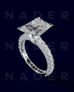 ANILLO DE ESMERALDA, Oro Blanco de 18 Quilates, Anillo de Diamantes Clásico con Certificado IGI para Boda o Compromiso - Product Image 3