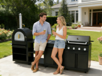 Cuisine extérieure de style européen pour barbecue, design modulaire écologique, charnières ignifuges, tiroir, panier, évier, robinet en acier inoxydable 304