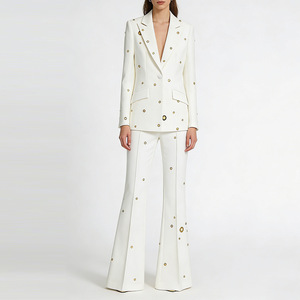 Costumes en <span class=keywords><strong>pantalon</strong></span> pour femmes, élégants, 2 pièces, blazer à double boutonnage et <span class=keywords><strong>pantalon</strong></span> large, tenues de travail de bureau - Product Image 1