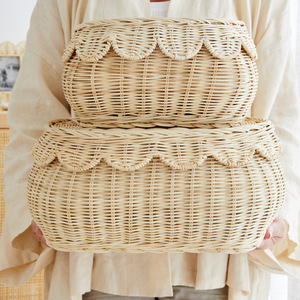 Cesta de almacenamiento de llaves montada en la pared de ratán, caja de almacenamiento de escritorio cubierta de forma ovalada para decoración del hogar y la casa de huéspedes - Product Image 1