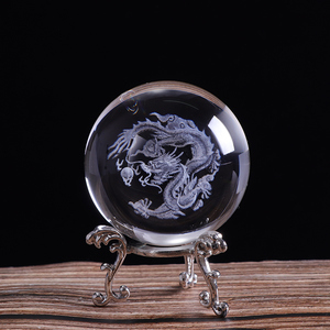 Neue Miniatur Figur Kugel Kugel Laser gravierte Kristall Craft Globe mit Basis Home Decoration 6 cm 8cm 3D Kristall kugel mit Drachen - Product Image 4