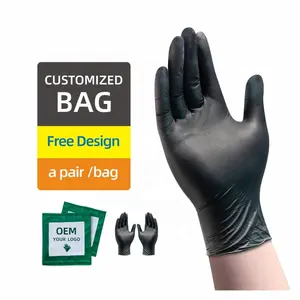 ANBOSON 5Mil 6Mil Personalizados De Fábrica Sin Latex Sin Polvo Guantes De Nitrilo Negros Desechamles Medicos Gloves Nitrilo