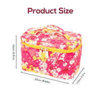 Pochette de maquillage matelassée vintage personnalisée à motif floral avec poche transparente, grande capacité, organiseur de cosmétiques de voyage, poignée rembourrée