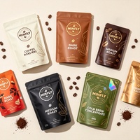 Sacs d'emballage pour grains de café torréfiés en papier kraft biodégradable noir et blanc, doublés PLA, écologiques, à fond plat, 200g 500g