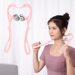 Masajeador de cuello Manual de 6 bolas con logotipo personalizado, herramienta de rodillo PP TPR, masajeador de cuello de doble punto de presión manual - Product Image 2