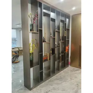 Set penyimpanan buku tangga 5 tangga kabinet aluminium logam mengambang dinding sudut Emas setengah segi enam kantor eksekutif Modern