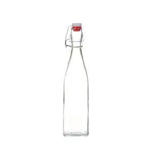 250ml 500ml 750ml 1000ml Round Square Transparent Empty Drink Glass Bottle With Swing Top Stopper For Beverage