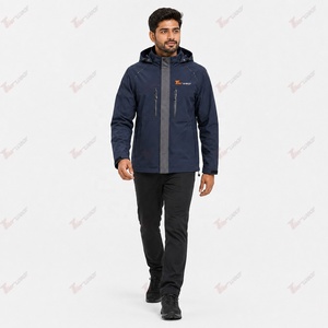 Chaqueta Impermeable con Capucha para Hombre Tiiewear, Chaqueta Cortavientos para Exteriores, Color Azul Marino, Logotipo Frontal, Secado Rápido, Ecológica - Product Image 2