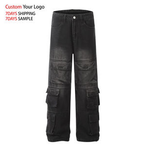 Salopette en jean large délavée de haute qualité pour hommes, style hip-hop, imprimé personnalisé, effet vieilli, vintage, cargo, coupe ample - Product Image 3