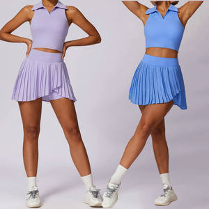 OEM 2025 yaz Golf tenis POLO yaka kırpma kolsuz yelek <span class=keywords><strong>2</strong></span> in 1 pilili etek setleri Pickleball Padel Badminton takım ile cep - Product Image 3