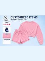 Logo Kustom Label Pribadi 100% Katun Set Sweatshirt Pendek Wanita Celana Pendek Pinggang Tinggi Pakaian Santai 2 Potong Setelan Yoga Tren 2026