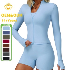 Wholesale Yoga Jacket <strong>Tight</strong> Stand-Up Zipper Long Sleeves <strong>Women</strong> Quick-Drying Yoga Clothes Soft Outdoor Fitness Sports Tops SQ6116 - Product Image 1