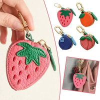 Kawaii dames tascharms fruitvormig geëmbossed custom blanks echt PU leder schattig klein mini portemonnee sleutelhanger