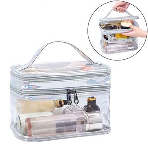 Sac cosmétique transparent en PVC, double couche, organiseur de maquillage de voyage, trousse de toilette imperméable avec fermeture éclair, pochette de rangement pour femmes - Product Image 1
