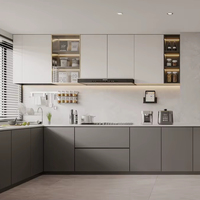 Cuisine modulaire moderne sur mesure Lesso Home Foshan Factory, design mural en forme de L, armoires de cuisine en mélamine et verre