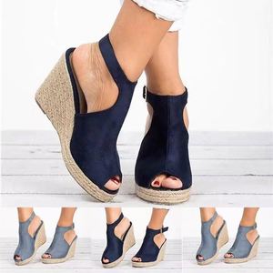 Chaussures en cuir à talon compensé pour femmes, sandales espadrilles, chaussures décontractées - Product Image 5
