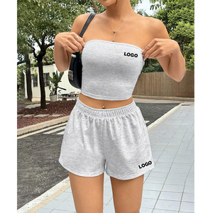 F240248 Nouveauté 2026 – Ensembles shorts d'été pour <span class=keywords><strong>femme</strong></span> – Deux pièces sexy et tendance avec crop top bustier – Tenue décontractée couleur unie – Ensemble deux pièces personnalisé - Product Image 1