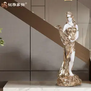 भाग्यशाली देवी गृह सजावट गोल्ड मानव सौंदर्य राल मूर्तिकला