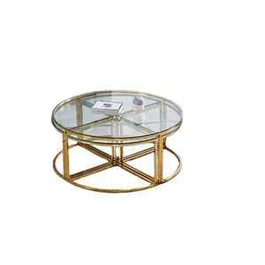 현대 가벼운 호화스러운 작풍 스테인리스 금 유리제 커피용 탁자 거실 가구 공상 소파 끝 옆 테이블