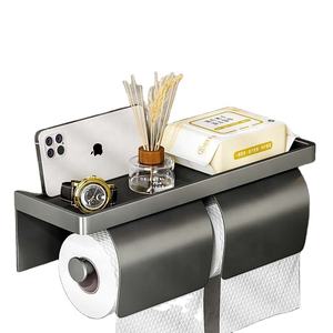 双厨房黑白金属卫生纸卷毛巾分配器，带电话架，用于浴室酒店纸巾架，带盖 - Product Image 1