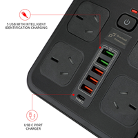 Bloc d'alimentation avec prises CA, ports USB, cordon d'extension de 2 m, protection contre les surtensions, prise ABS, courant nominal pour la maison et le bureau