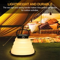 Lanterne de camping LED d'extérieur en promotion, alimentée par énergie solaire, rechargeable par USB, étanche IP67, pliable, lampe de secours avec crochet