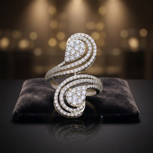 Women's 14K Solid Gold Rhodium Plated Natural Classic Statement Ring with Brilliant Cut Diamond <b>Clusters</b> Pave-Set Band - Product Image 1
