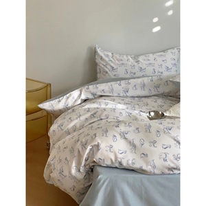 Juego de Ropa de Cama Coreano con Diseño de Gatos y Jardín Celestial, 60 Hilos, Satén de Algodón de Fibra Larga, Impresión Digital, 4 Piezas, para Uso Doméstico - Product Image 4