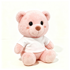 Ours en peluche rose personnalisé, adorable animal en peluche assis avec t-shirt blanc vierge, peluche rose clair douce et moelleuse - Product Image 3
